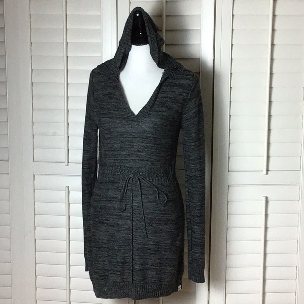 Roxy Gray Hooded Tunic Length Sweater